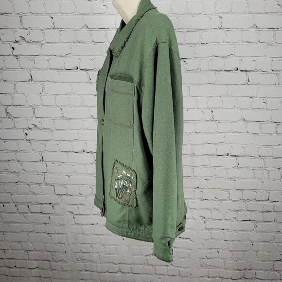 VTG C.A. Sport Green 100% Silk Lightweight Buttoned Lined Jacket Safari Large L - Picture 15 of 16